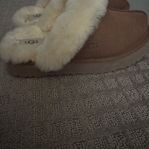 UGG Tan and Cream Shearling Slippers